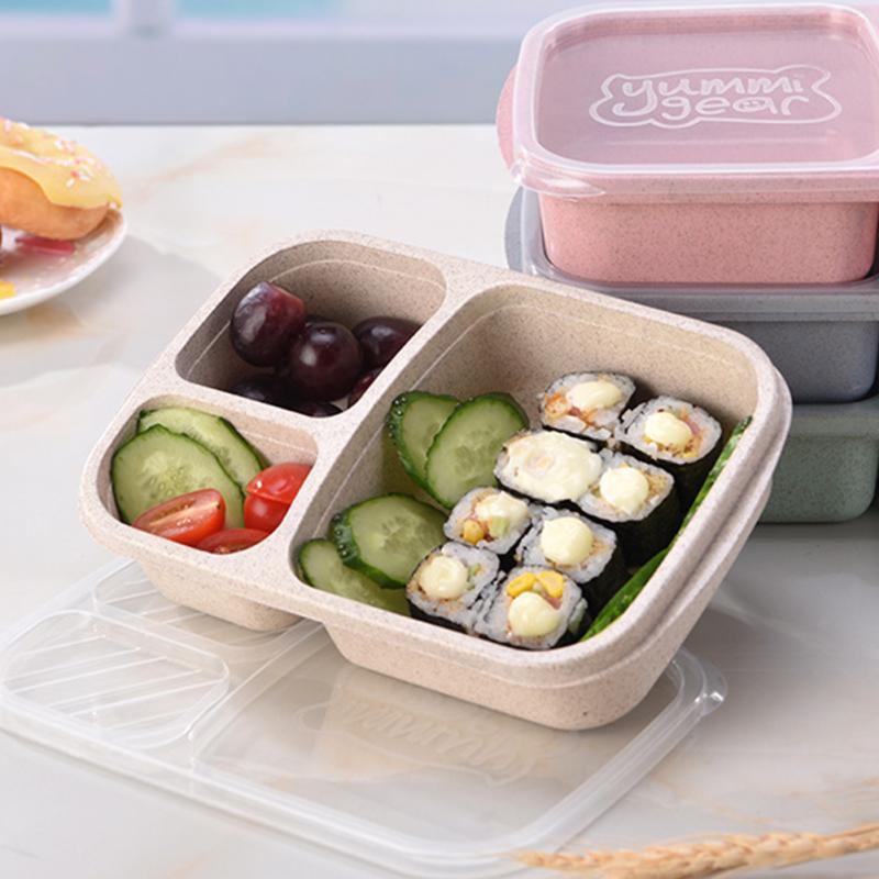 

Пшеничная солома Lunchbox 3 Сетки с крышкой Фруктовая еда Коробка Хранение Контейнер Биоразлагаемый обед Bento Коробкаes Для посуды