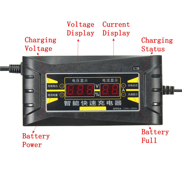 12V 6A Smart Chargeur Batterie Rapide pour Voiture Moto LCD Affichage