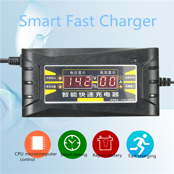 12V 6A Smart Chargeur Batterie Rapide pour Voiture Moto LCD Affichage