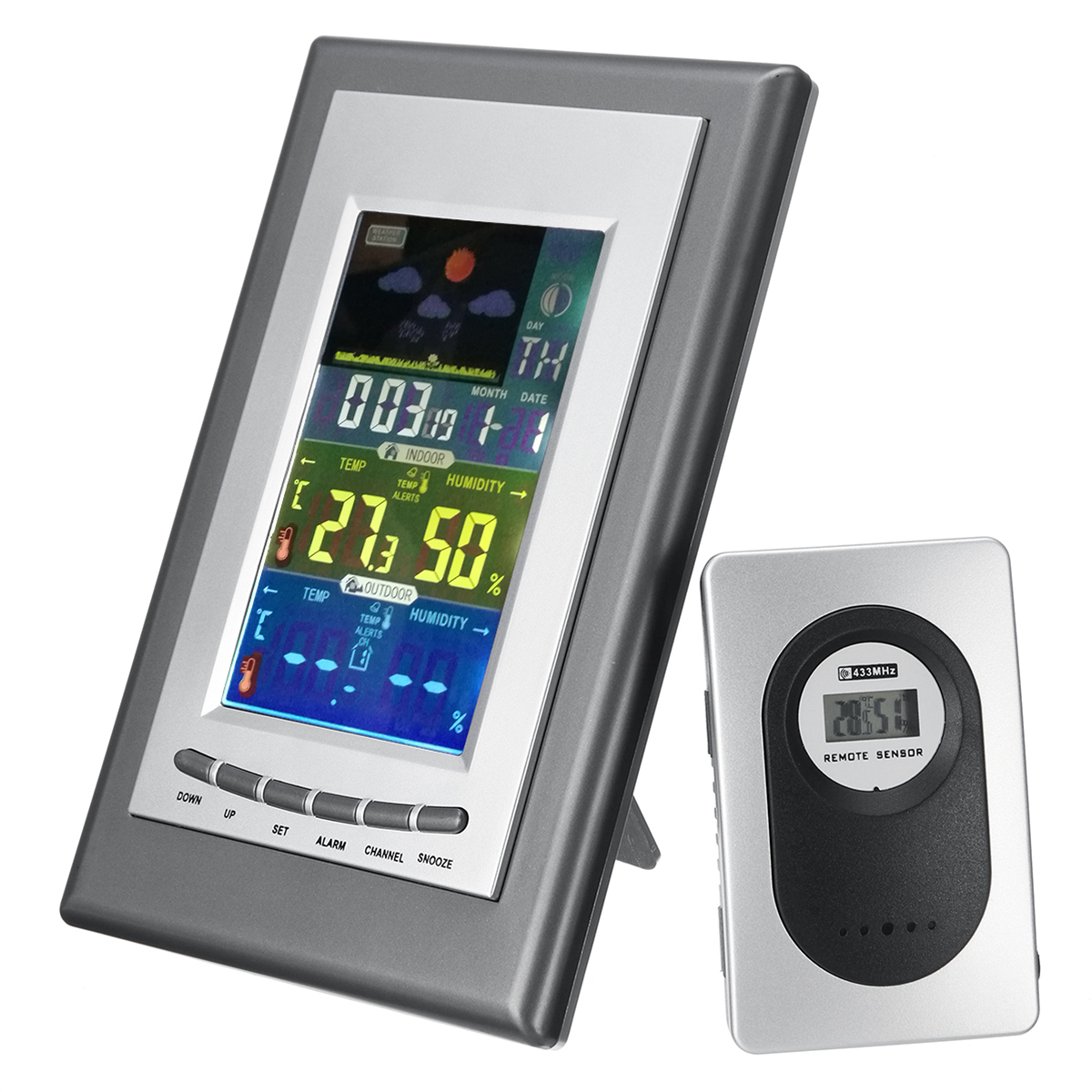 

LCD Температура метеостанции Датчик Часы Электронная Термометр Влажность при Дистанционный Датчик