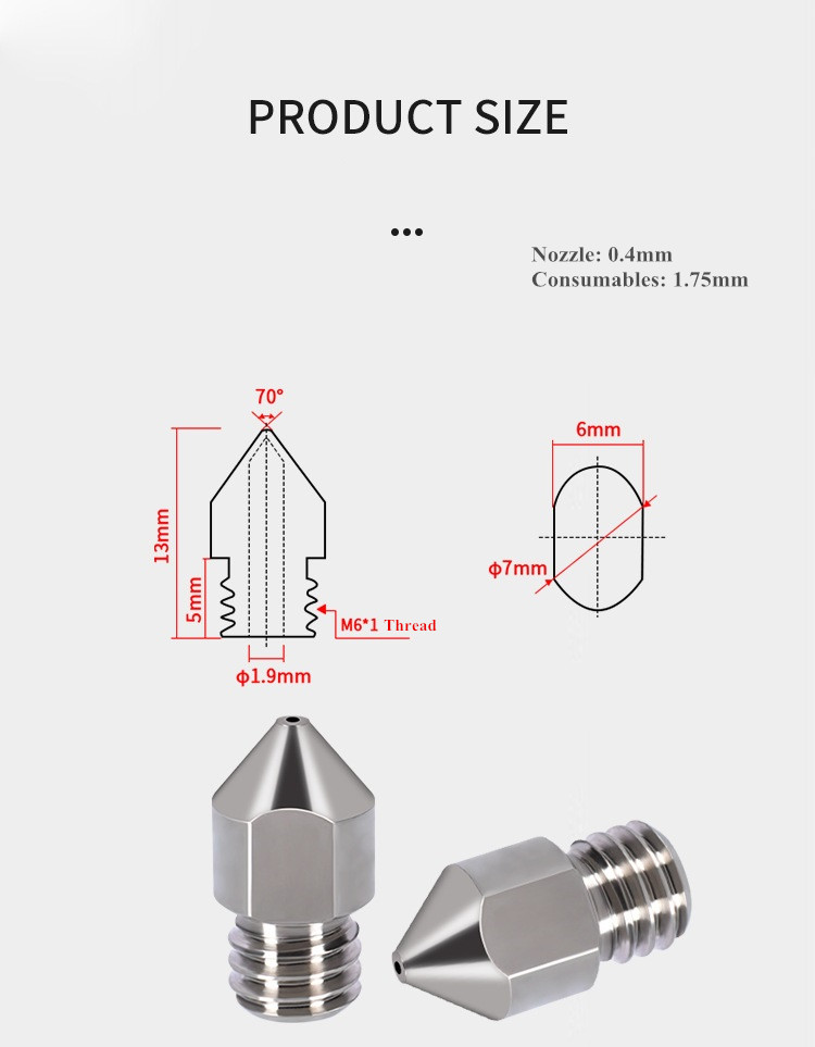KINGROON Titanium Alloy TC4 Nozzle 1.75mm M6 Thread 0.4mm Wear-resistant Corrosion-resistant Nozzle for 3D Printer 19
