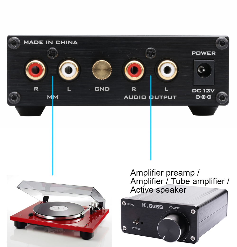 FX-AUDIO PHONO BOX01 LP Vinyl Record Player Mini MM Phono Preamp Audio Amplifier 10