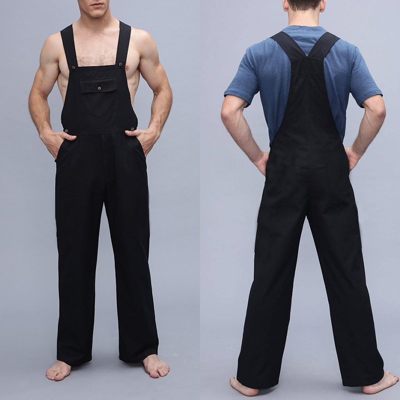 

Mens Solid Color Strap Pants Overalls Bib Trousers
