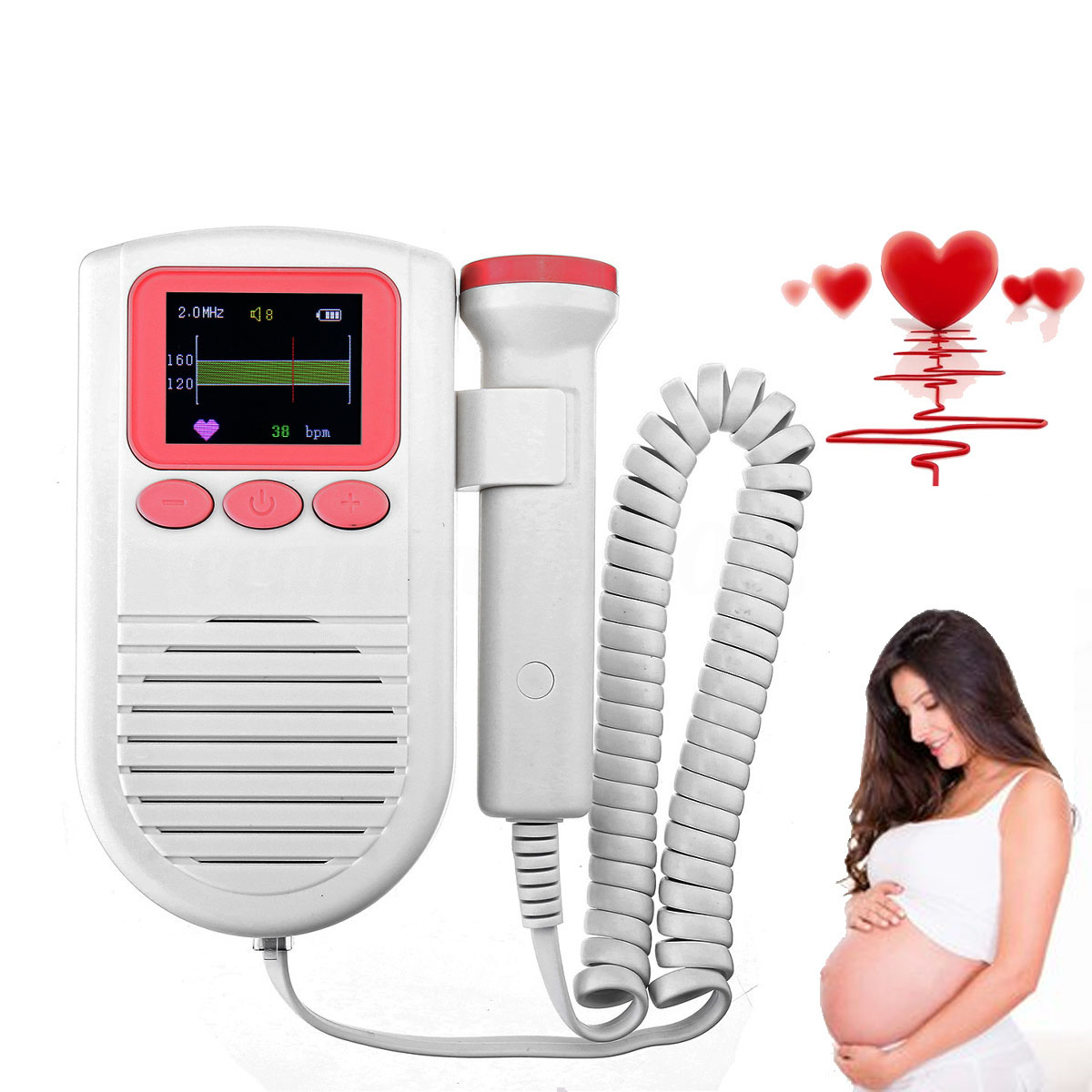 

LCD Baby Fetal Doppler Heart Monitor Portable Ultrasound Fetal Heart Monitor with 2MHz Probe Alarm Function FHR Curve Display Heartbeat Detector Battery Powered