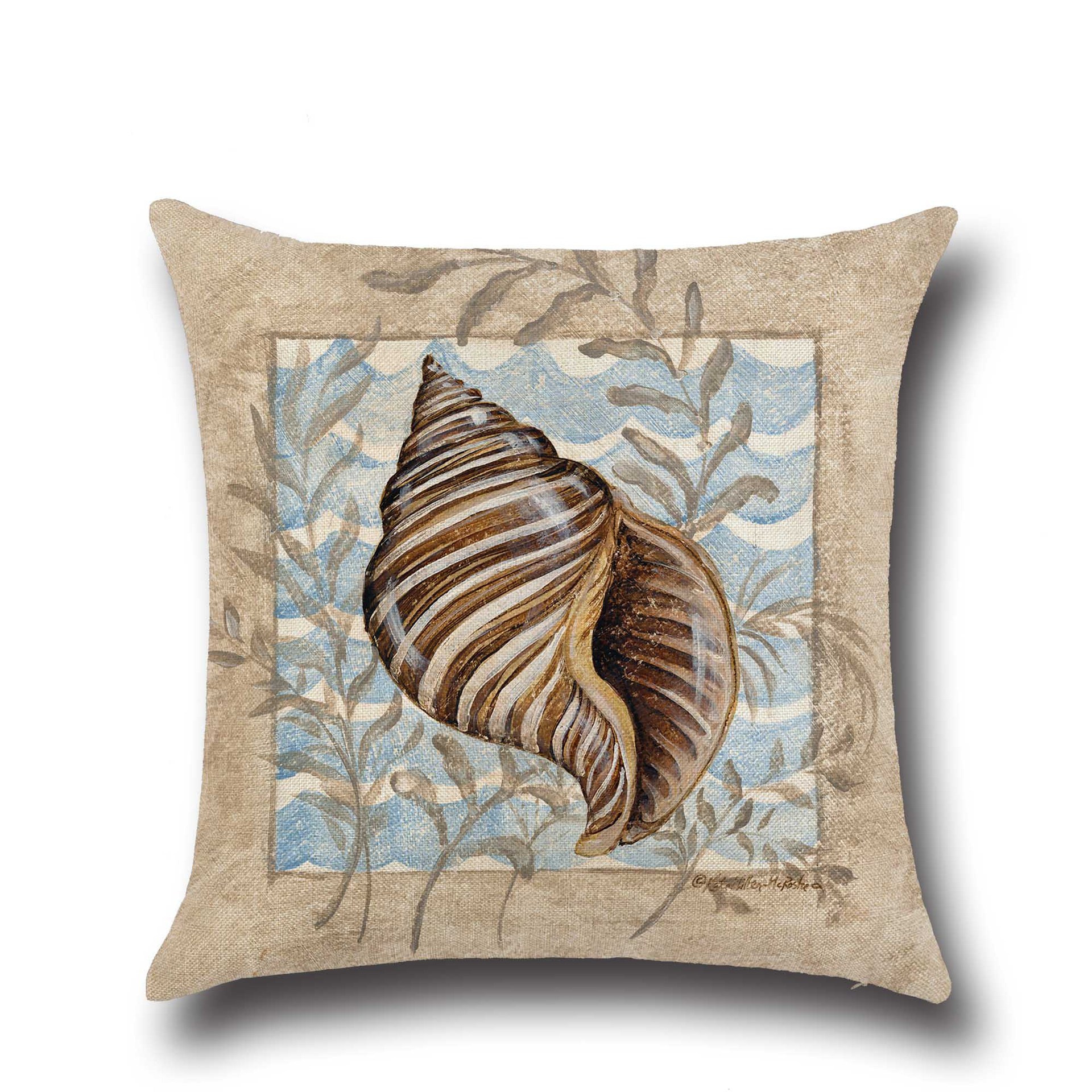 

Conch Seahorse Seashell Cushion Cover 45*45cm Cotton Linen Wedding Decor Throw Pillow Case