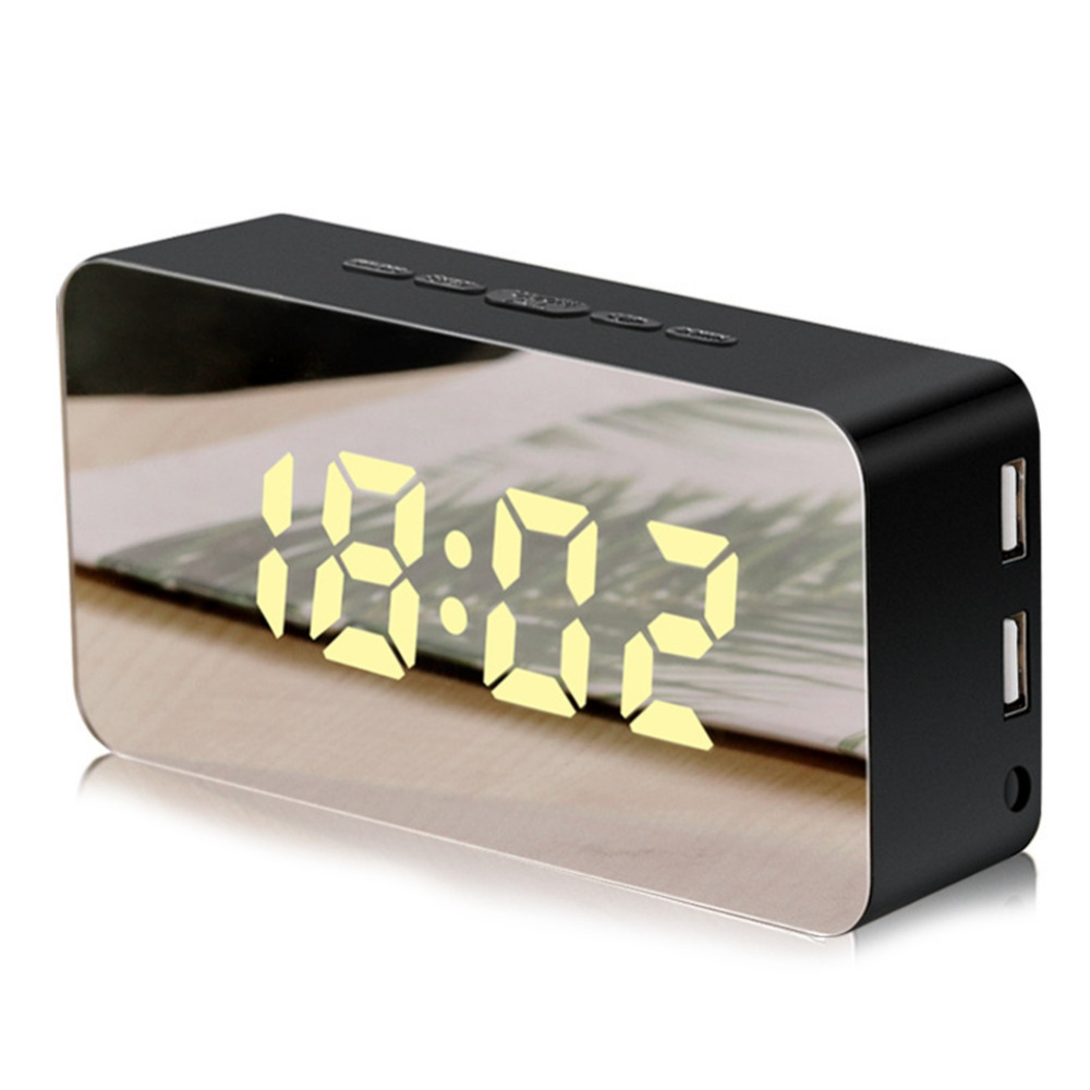 

Loskii Mirror Alarm Clock USB Charging Snooze Voice Control Makeup Mirror LED Color Clock