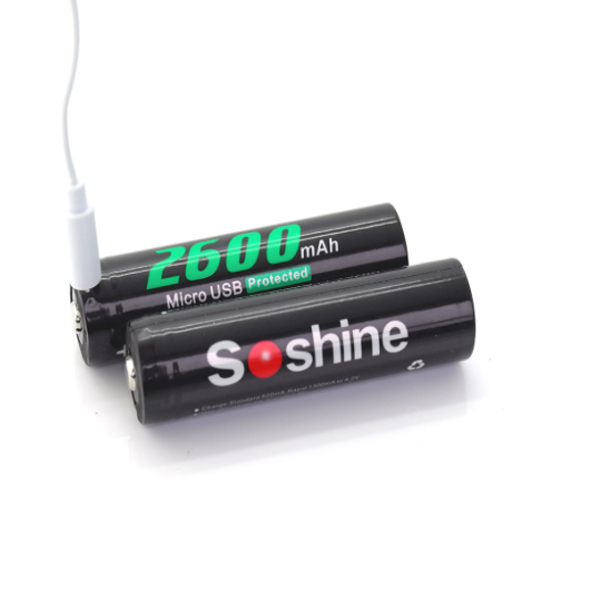 

1Pcs Soshine 18650USB 3.7v 2600mAh Rechargeable Li-ion 18650 Protected Battery with Built-In Micro USB Port