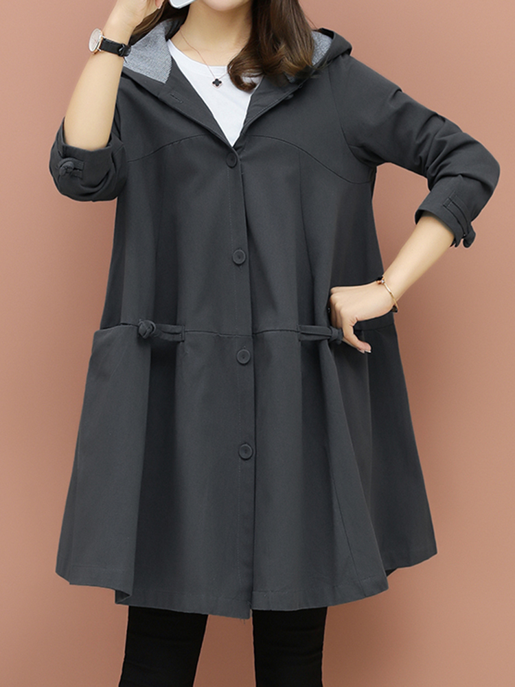 

Plus Size Elegant Solid Color Hooded Trench Coats