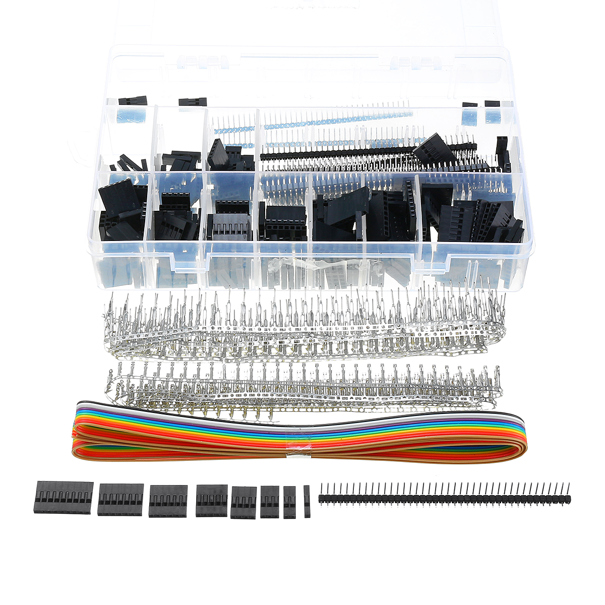 

635Pcs Dupont Connector Housing Male/Female Pin Connector 40 Pin 2.54mm Pitch Pin Headers and 10 Wire Rainbow Color Flat Ribbon IDC Wire Cable Assortment Kit