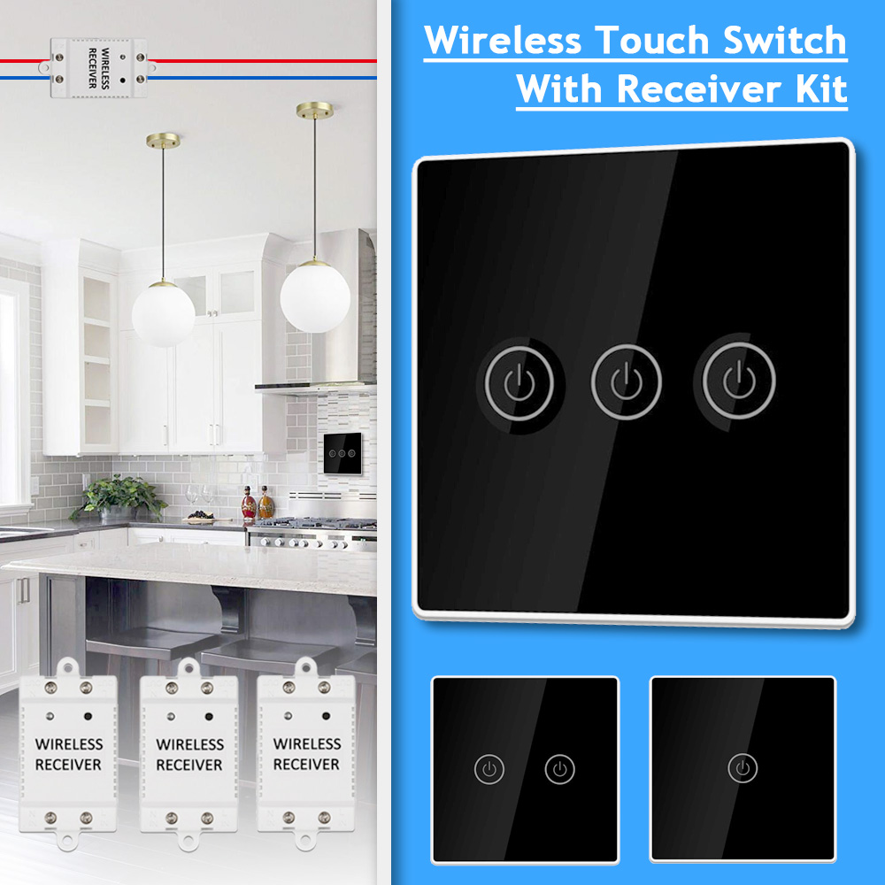 KCASA 1/2/3 Gang AC200-240V Wireless Panel Touch Switch with 3PCS Receiver Kit Remote Control Smart Home Control Module 15