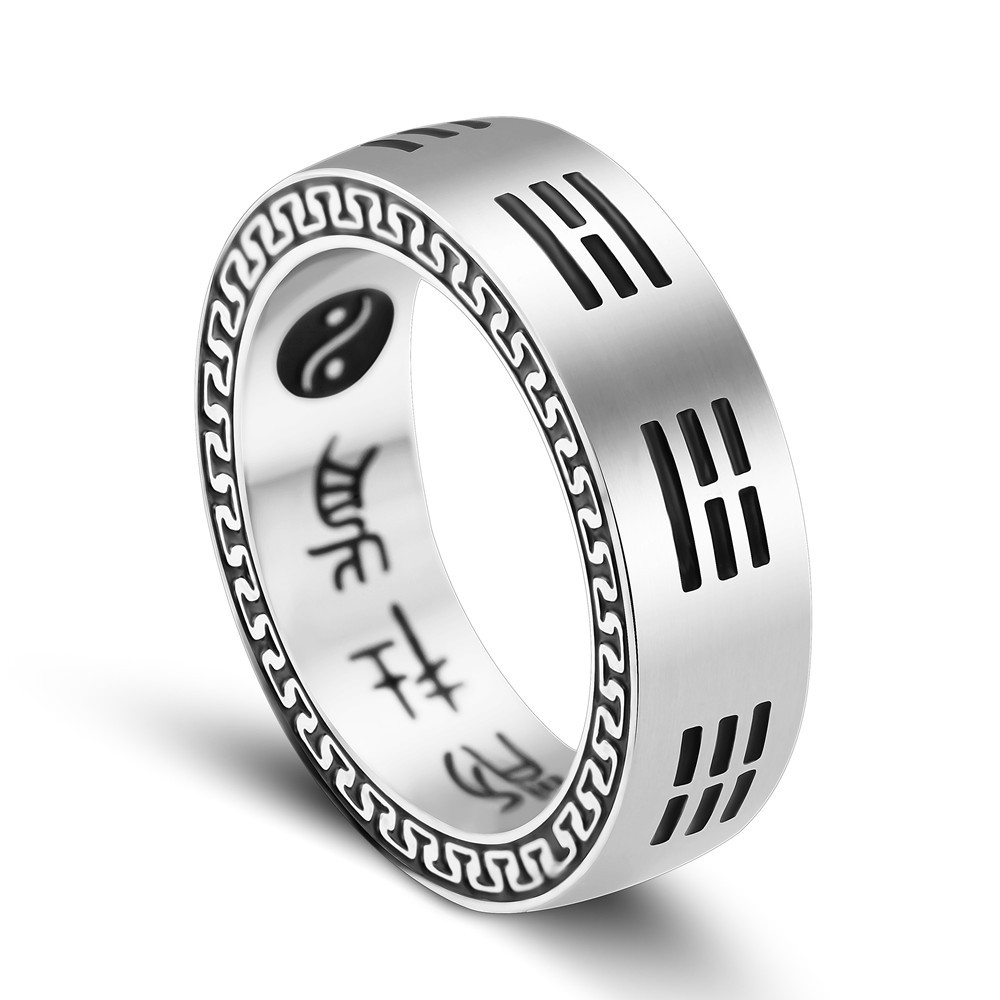 Titanium Steel Nine Words Mantra Rings Chinese Gossip Yin Yang Finger Ring For Men 4