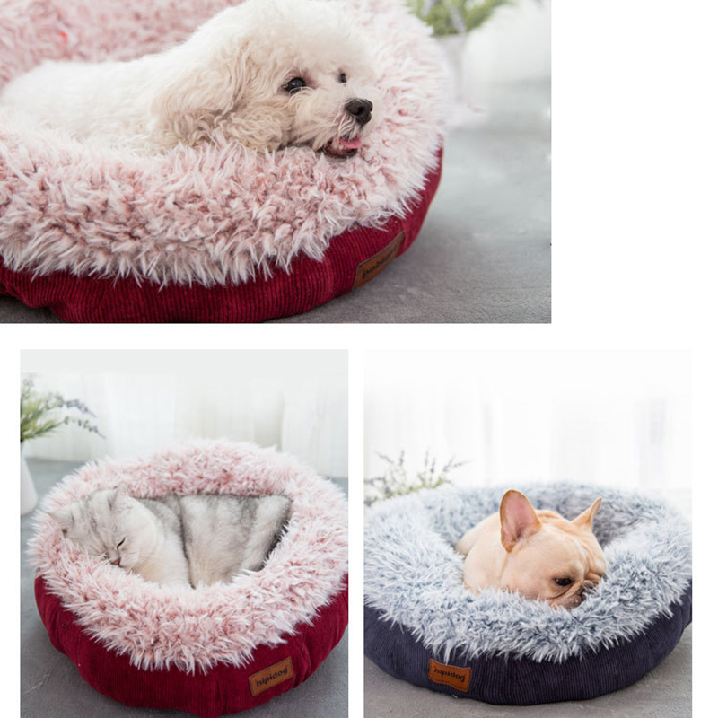 

Cozy Solid Fleece Round Pet Bed Anit-skip Pet Dog Basket Kennel Cat Dog Bed For Medium And Samll Dogs Padding Mat Cat Basket
