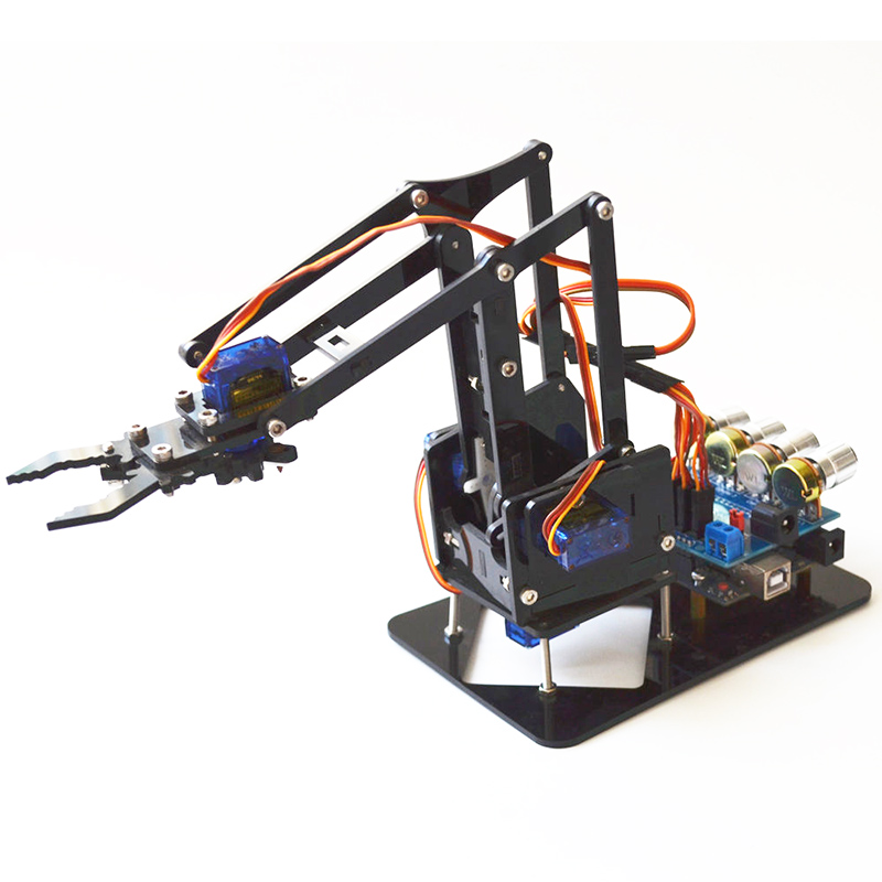 

DIY 4DOF Robot Arm 4 Axis Acrylic Rotating Mechanical Robot Arm With Arduino UNO R3 4PCS SG90 Servo