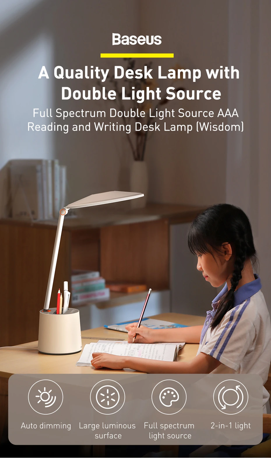 Baseus Smart Eye Series Full Spectrum Double Light Source AAA Reading and Writing Desk Lamp 5