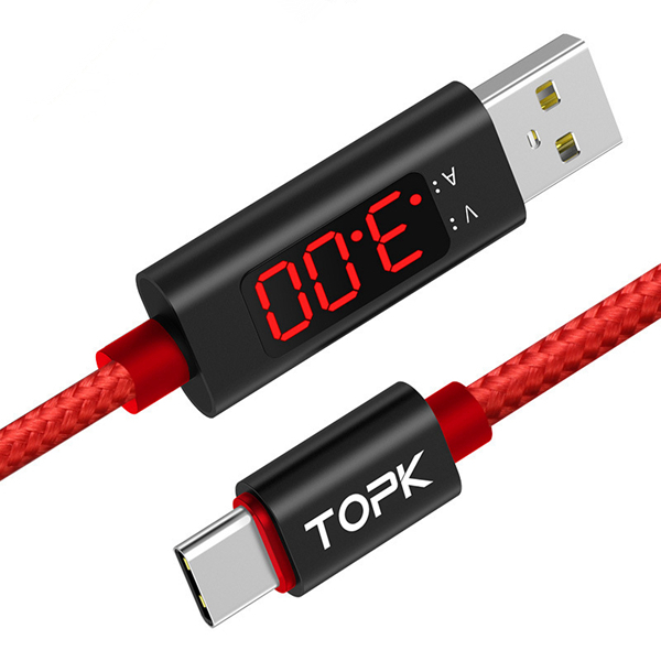 TOPK D-Line1 3A QC3.0 Напряжение тока Дисплей Type C Быстрый зарядный кабель данных 1M для планшета