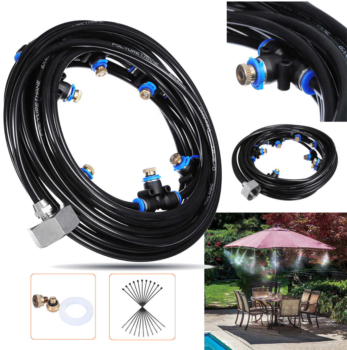

20M+3M Outdoor Mist Coolant System Water Sprinkler Garden Patio Mister Cooling Spray Kits Micro Irrigation Set With 36 Spray Nozzles