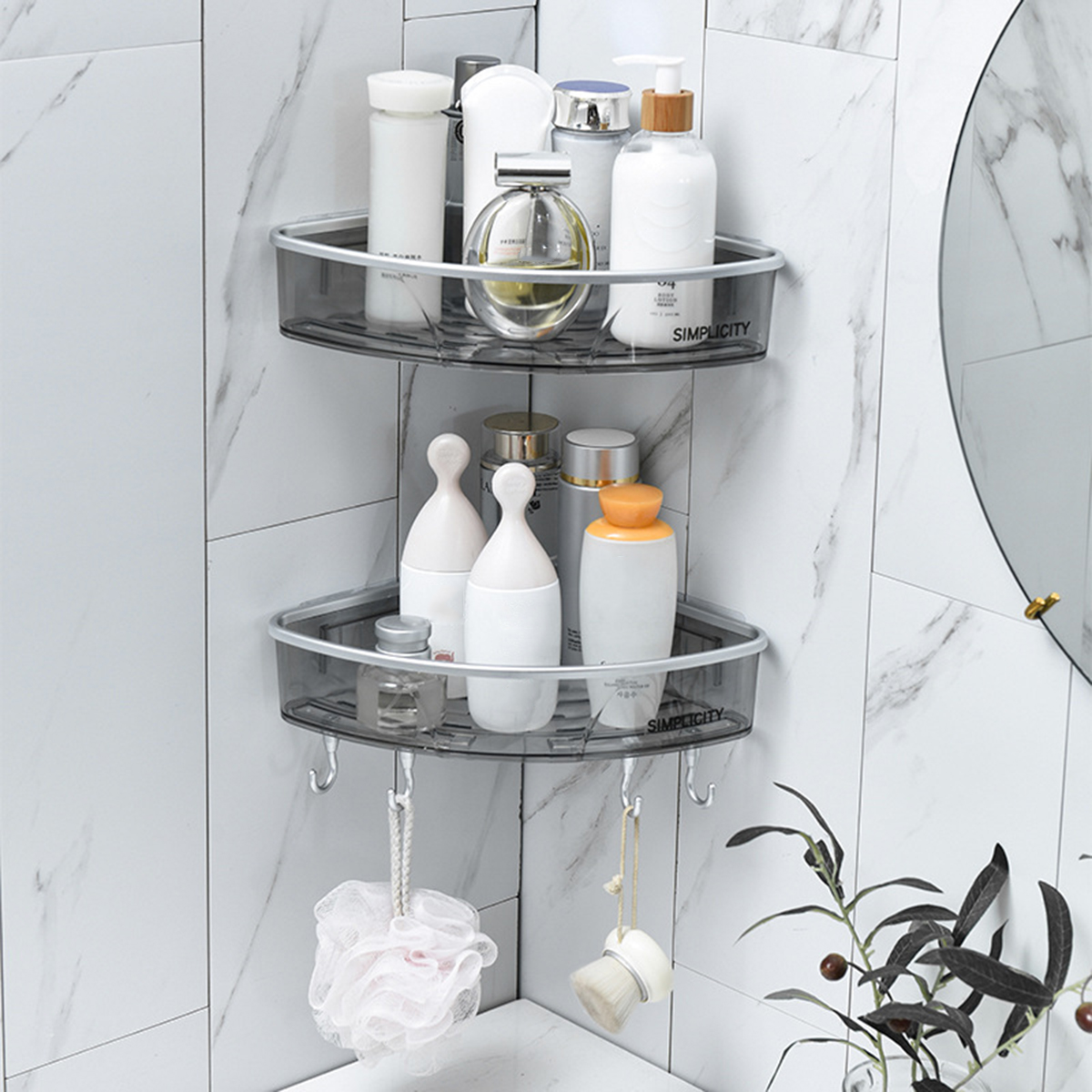 Find Bathroom Triangular Shower Shelf Corner Bath Storage Holder Rack With Hooker for Sale on Gipsybee.com with cryptocurrencies