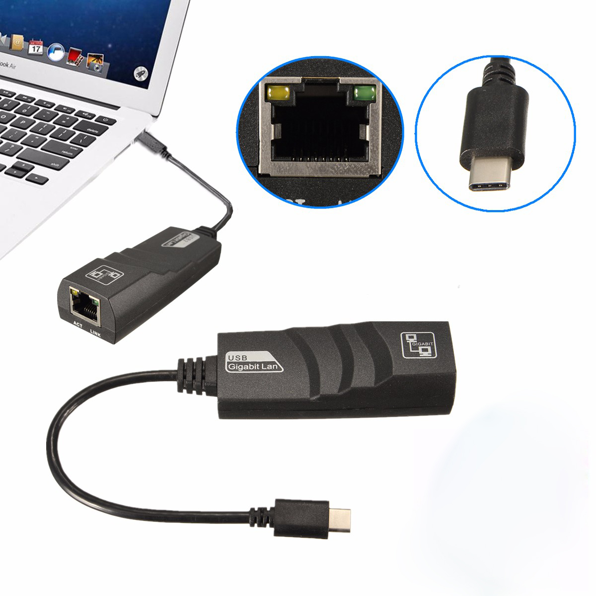 

LEORY USB 3.1 Type C Реверсивный (USB-C) до RJ45 100/1000 Мбит / с Gigabit Ethernet LAN Сетевой адаптер