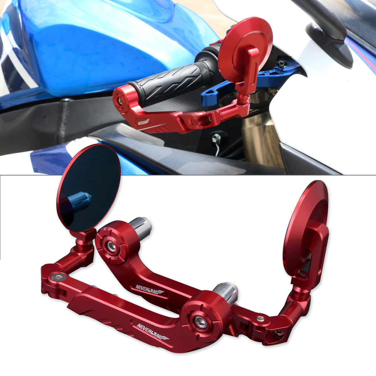 

NEVERLAND Motorcycle Side Bar End MirrorsRear View CNC Aluminum 22mm 7/8 inch Handlebar Lever Guard Protector