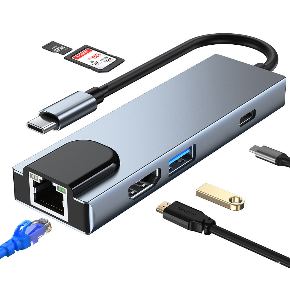 Find 6 IN 1 Type-C Docking Station USB-C Hub Splitter Adapter with USB3.0 USB-C PD 87W 4K HDMI-Compatible RJ45 100Mbps LAN Ethernet SD/TF Card Reader Slot for PC Computer Laptop BYL-2017 for Sale on Gipsybee.com with cryptocurrencies