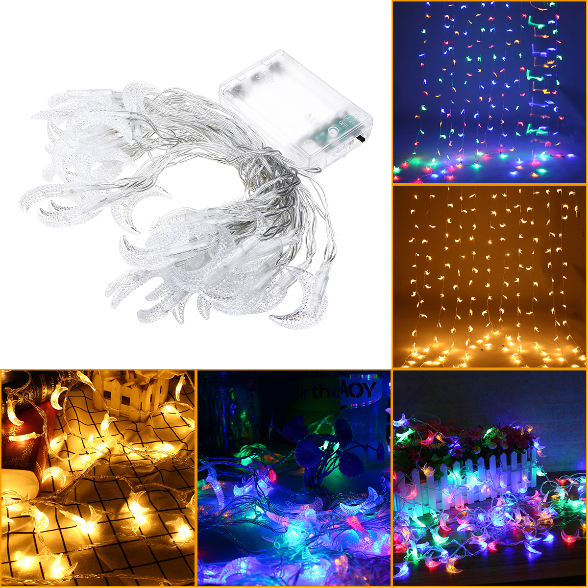 

Battery Operated 6M Moon Shape Warm White Colorful 40 LED String Fairy Light Wedding Holiday Decor