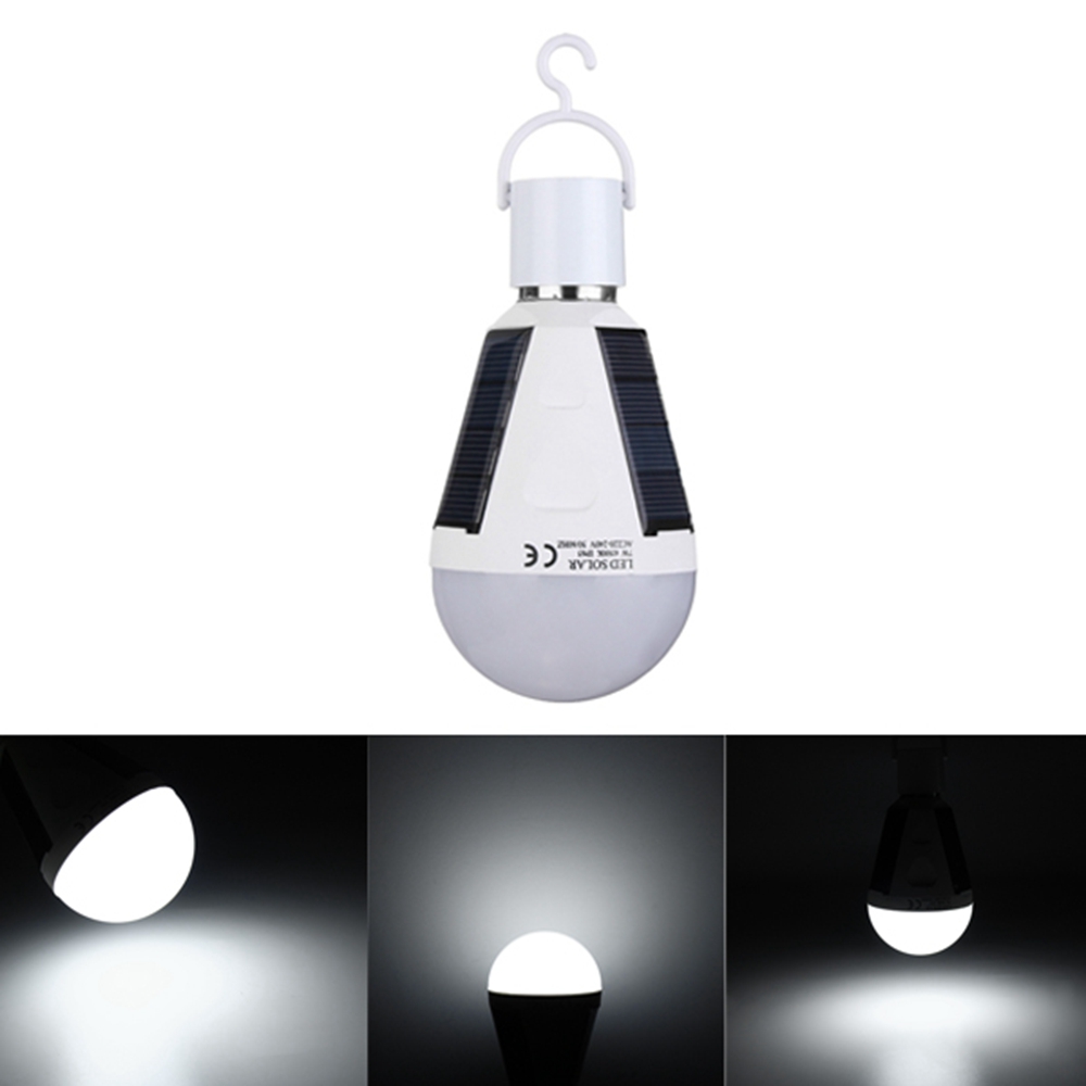 

12W Solar Powered E27 LED Rechargeable Light Bulb Tent Camping Emergency Lamp with Hook