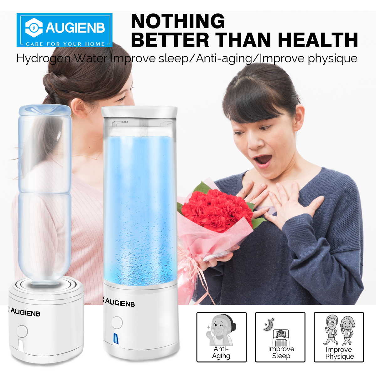 AUGIENB WH02 Portable Smart Hydrogen-Rich Cup Water Generator Ionizer Maker Healthy Alkaline Energy Cup Water Bottle (USB Cable) 5
