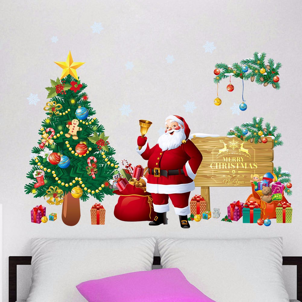 

Рождество Санта-Клаус подарок поделки съемный стикер стены двери окна украшение дома