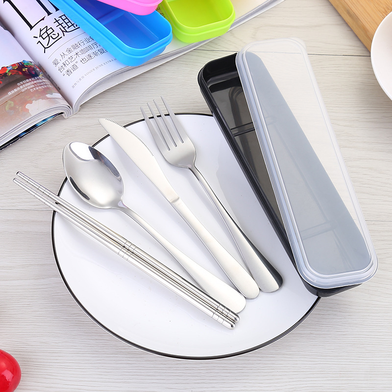 

Stainless steel cutlery set cutlery spoon chopsticks four sets of outdoor student children portable box custom gift