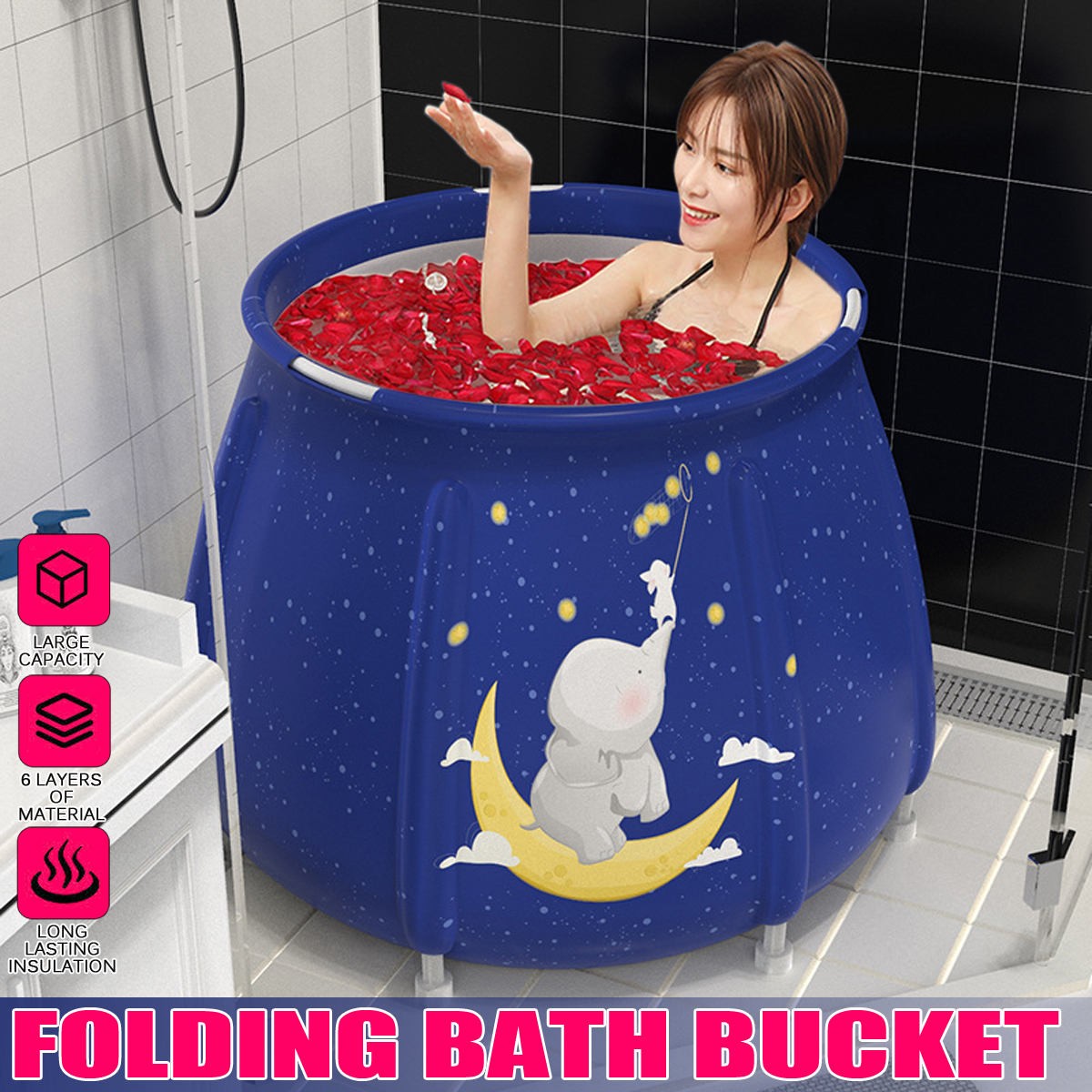 6 Layers Thicken Portable Folding Bathtub Water Tub Indoor Outdoor Room Adult Spa Bath Bucket 1