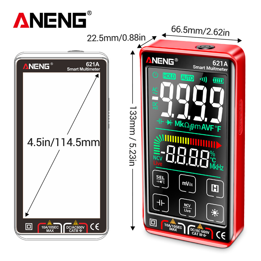 ANENG 621A 9999 Counts Auto Range Full-screen Touch Smart Digital Multimeter Rechargeable DC/AC Voltage Current Tester Meter 3