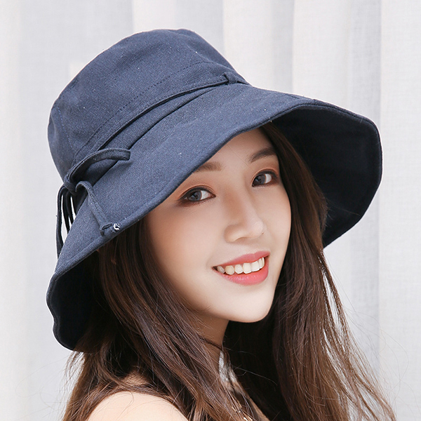 

Women Summer Casual Cotton Bucket Hat Foldable Wide Brim Sunscreen Beach Cap