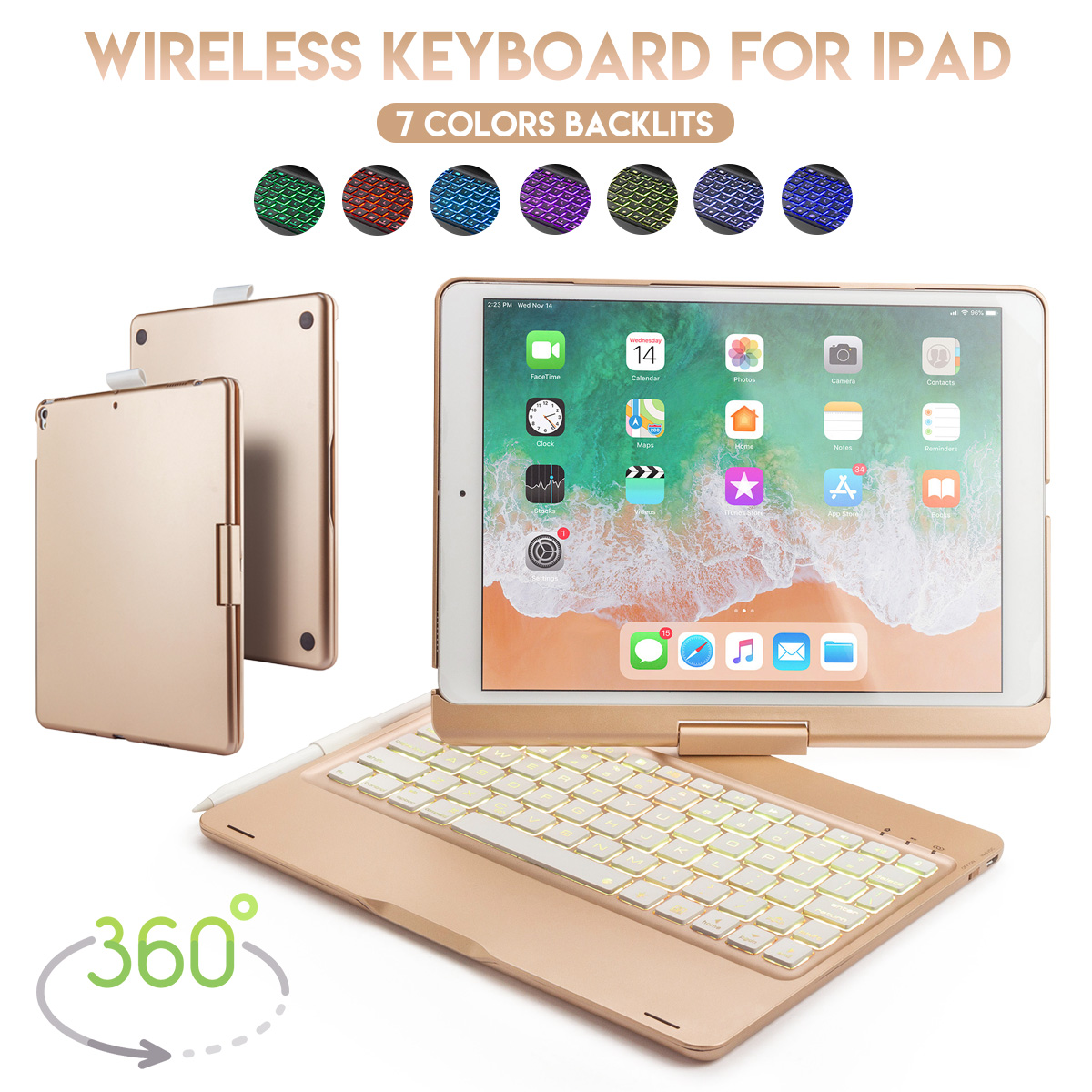 360º Rotation bluetooth Wireless Tablet Keyboard Protective Case With Pencil Holder For iPad Pro 10.5 Inch 2017/iPad Air 10.5 Inch 2019 13