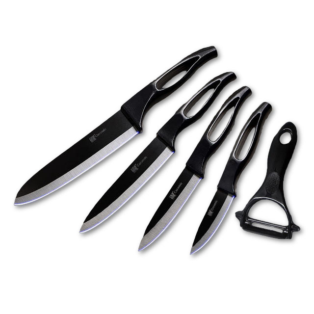 

XYJ Exquisite 6 Pieces Set Kitchen Knife Holder Multifunctional Peeler Hollow Handle Ceramic Knives