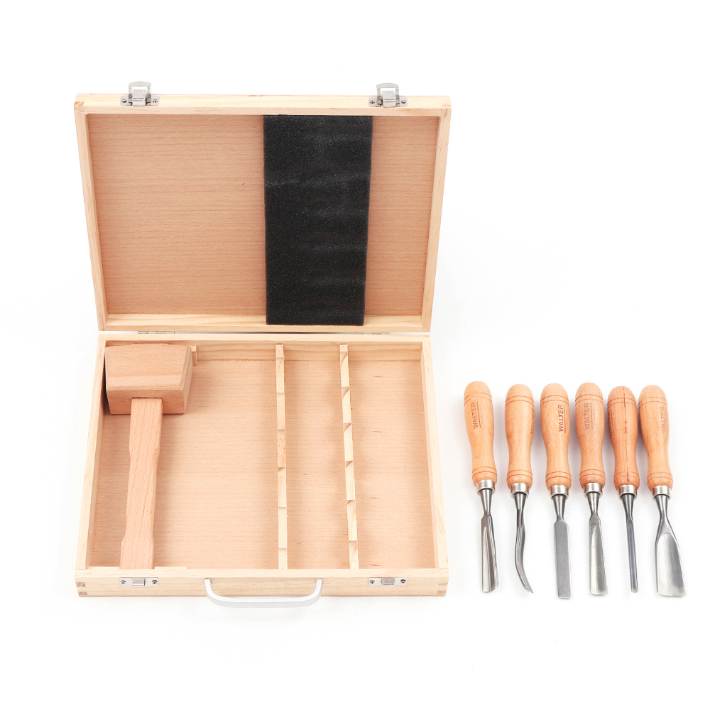 

MYTEC 7Pcs Carpenter Wood Carving Tool Firmer Gouge Kit Wood Chisel Woodworking Tool Set Carpentry Tools with Mallet