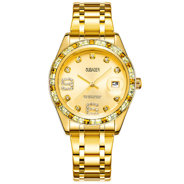 

OUBAOER 6093LB Кристалл Casual Style Женское Наручные часы из нержавеющей стали Ремень Кварцевые часы