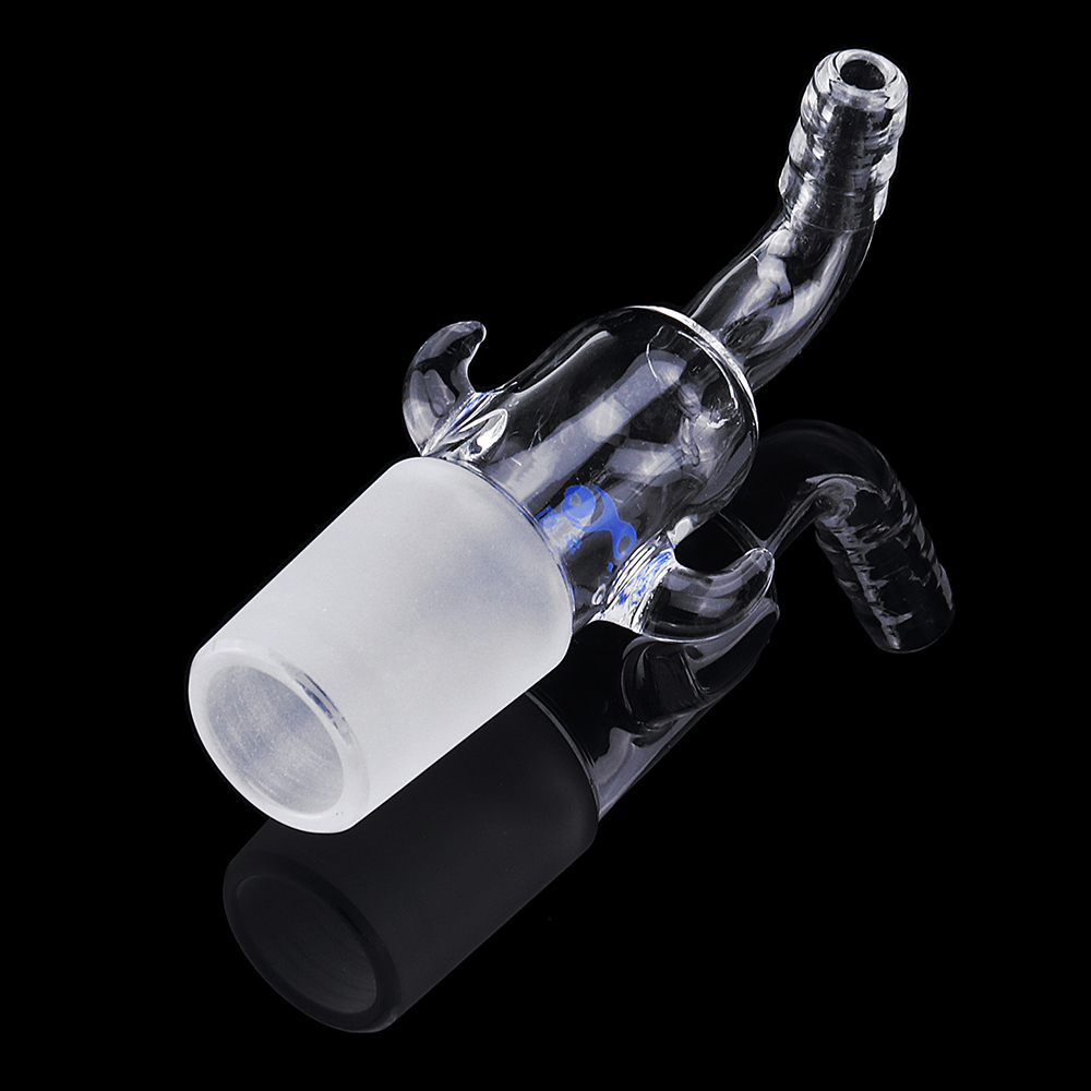 

24/29 Glass Vacuum Adapter Air Exhaust Connector Right Angle Bend Two Sides Ears Ground Joint to Hose Connection