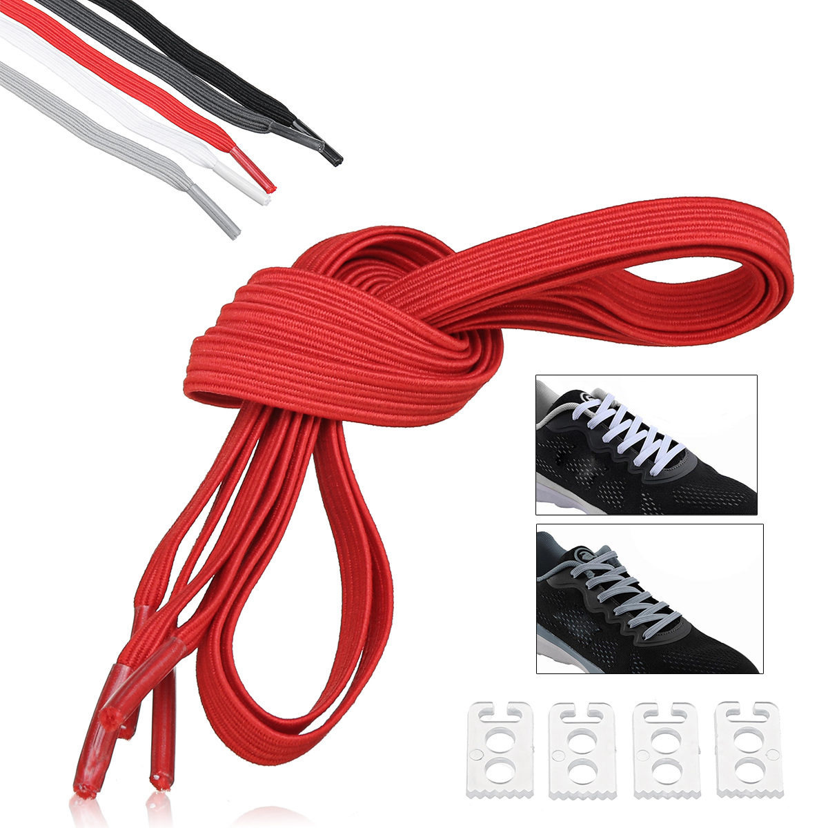 

2Pcs 100cm Elastic No Tie Shoelaces Lazy Free Tie Sneaker Laces With Buckles Sports Running