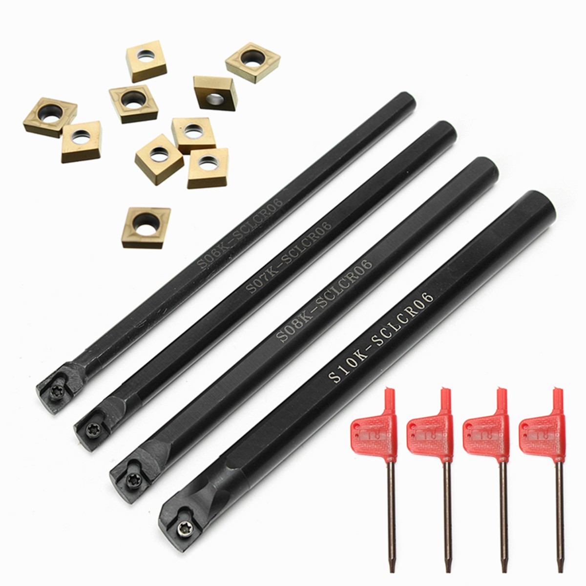 

4pcs 6/7/8/10mm SCLCR06 Turning Tool Holder Lathe Boring Bar With 10pcs CCMT060204 Inserts