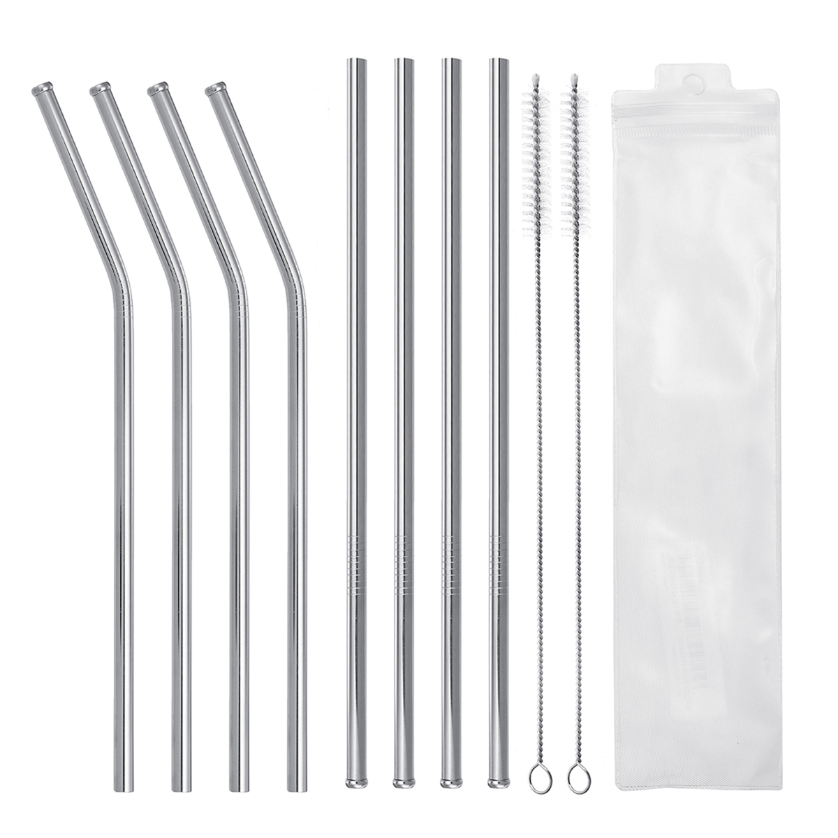 

Reusable Straw Stainless Steel Straws Reusable Metal Drinking Straws with Cleaning Brushes Pouch