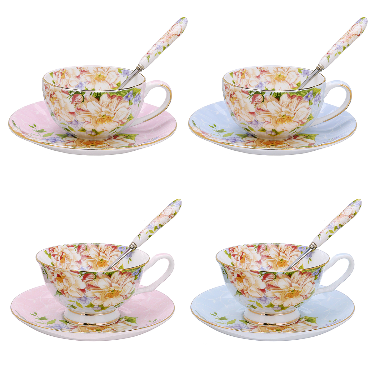 

3Pcs / Set Мода Британская кость Китайская чашка для кофейных блюд Ложка для домашнего офиса