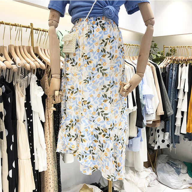 

Dongdaemun Season New Ruffled Floral High Waist Half-length Skirt In The Long Paragraph Over The Knee A Word Skirt