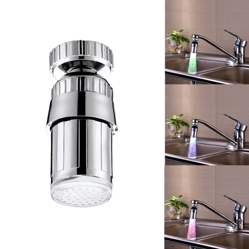 

Bathroom 360 Degree Rotation Glowing 3 Changing Colors LED Light Temperature Sensor Spray Kitchen Sink Faucet