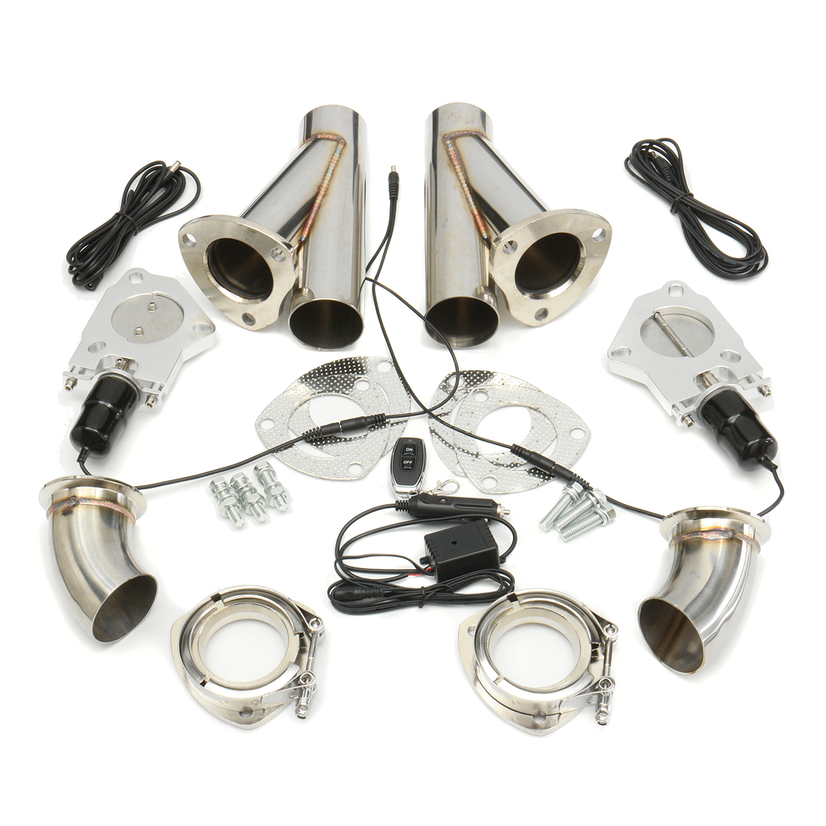

2.5 Inch 6.3mm Dual Electric Exhaust Cutout Pipe Kit with Remote Control Stainless Steel Cutout Muffler Valve System