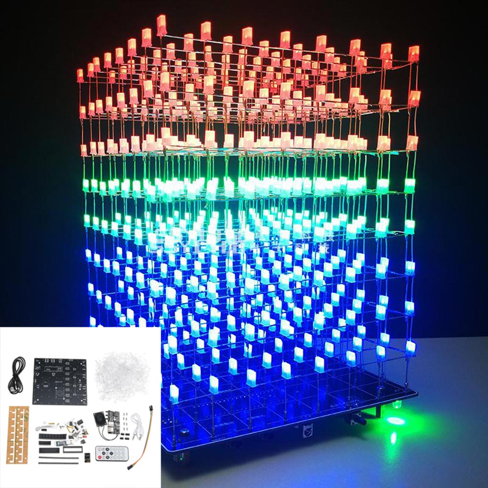 

Upgraded Version DIY WIFI APP 8x8x8 3D Light Cube Kit Red Blue Green LED MP3 Music Spectrum Electronic Kit With 3W Amplifier+3W Speaker