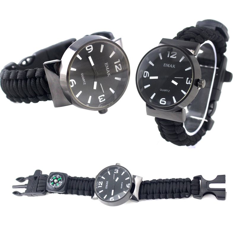 

IPRee® 5 В 1 EDC Survival Compasss Bracelet Watch Camp Emergency Nylon Paracord Wristband