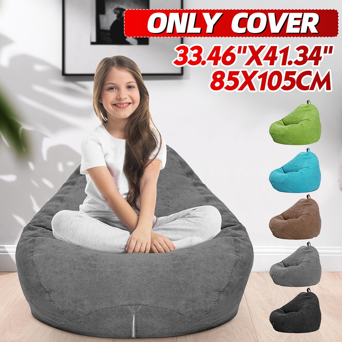 85x105CM Lazy Bean Bag Cover Seat Chair Indoor Corduroy Home 40