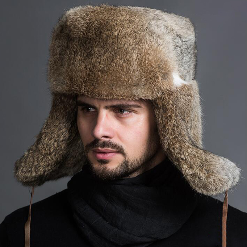 

Men Middle-aged Faux Rabbit Fur Trapper Hat Russian Cap