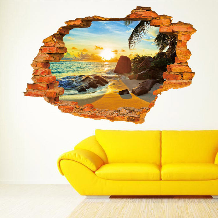 

Miico 3D Creative PVC Wall Stickers Home Decor Mural Art Removable Outdoor Seaside Landscape Wall Decals
