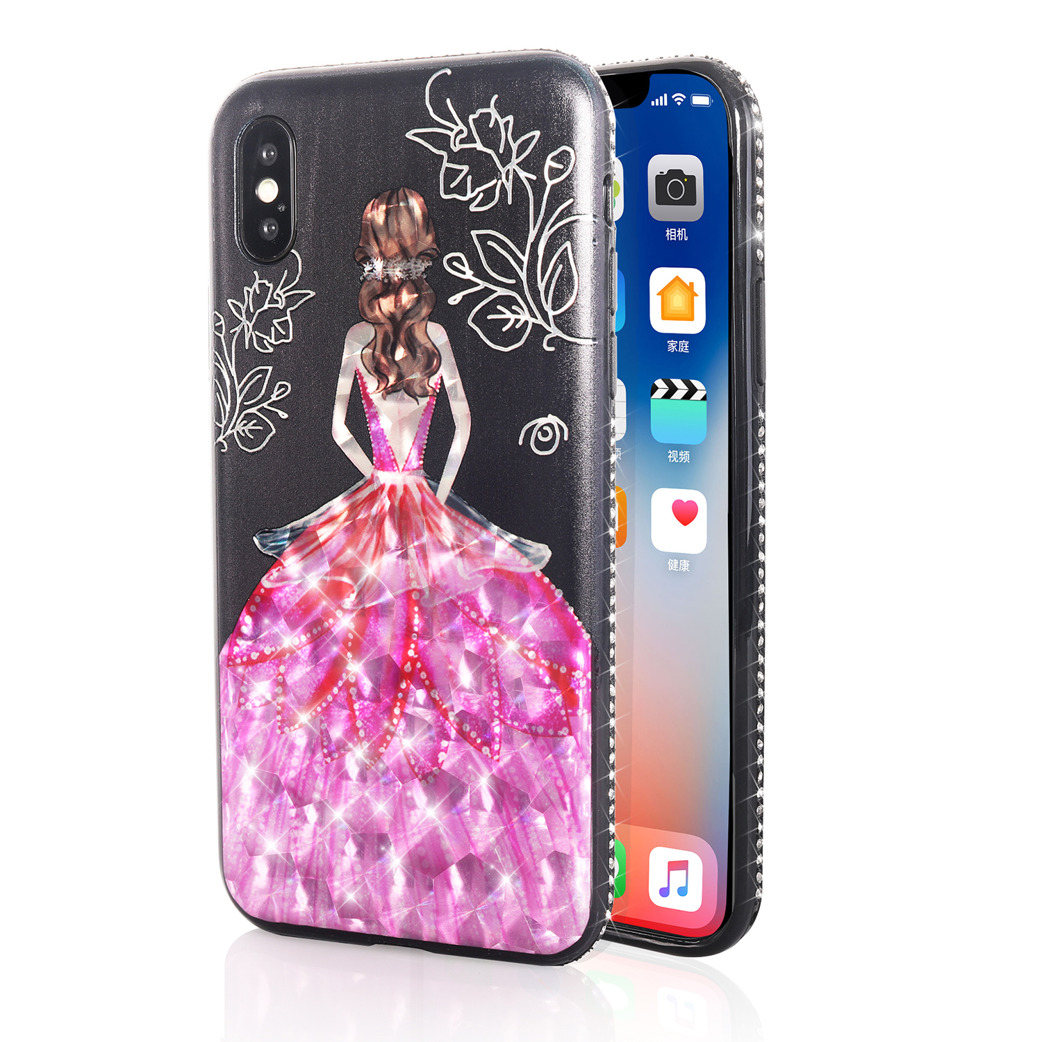 

Bakeey 3D Painting Protective Case For iPhone X/8/8 Plus/7/7 Plus/6s Plus/6 Plus/6s/6 Pink Dress Glitter Bling